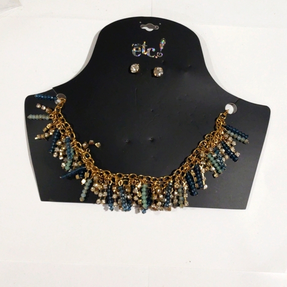 Etc! Gold tone Dangling Charm Necklace & Earring Set - Beaded Women's Jewelry - Picture 3 of 7